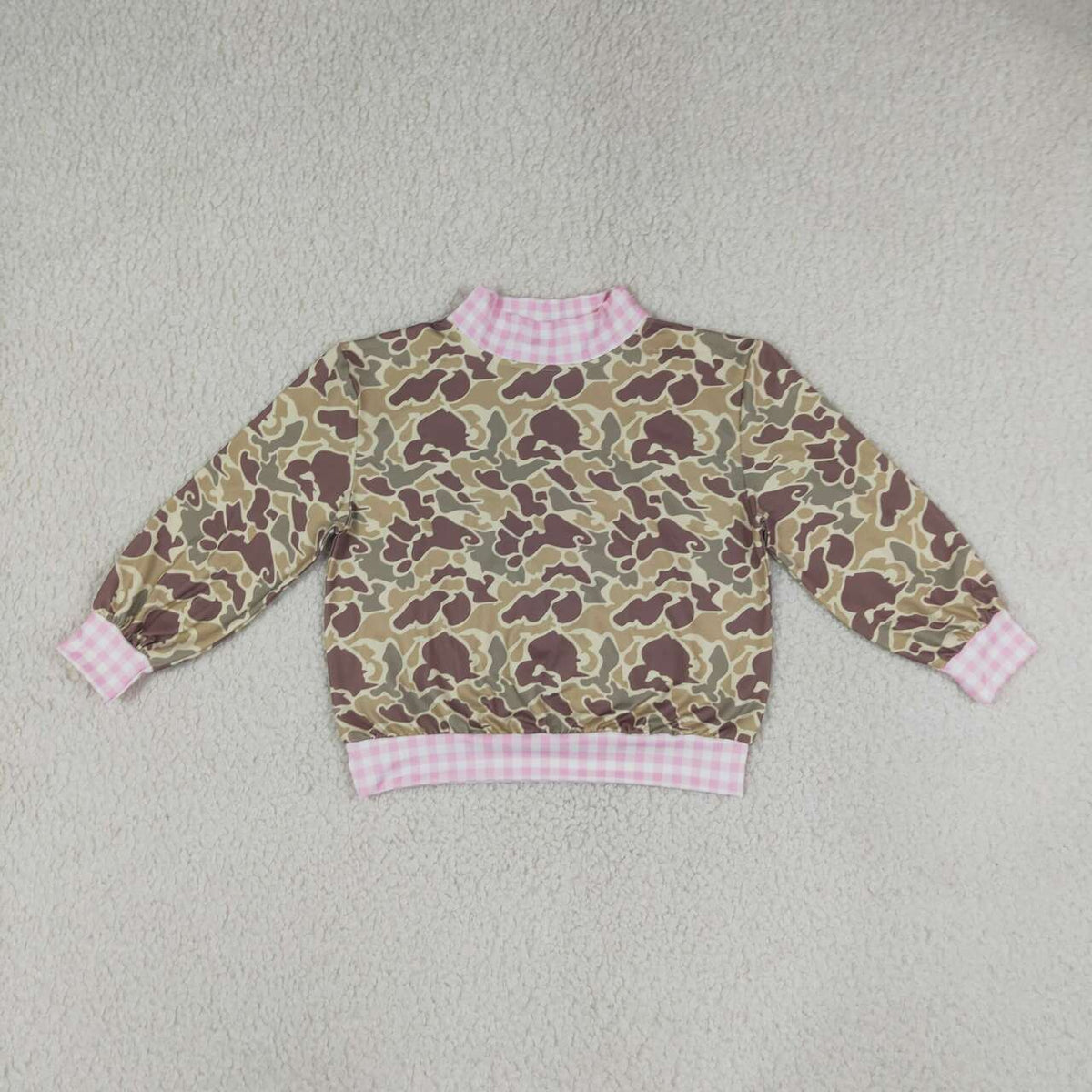 Khaki Camo print girls long sleeve mock top