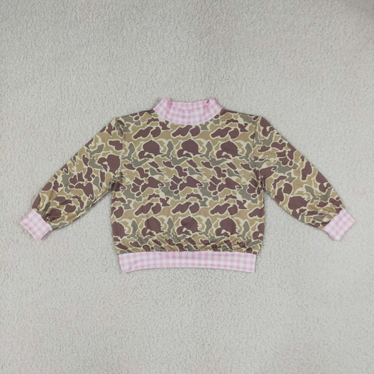 Khaki Camo print girls long sleeve mock top