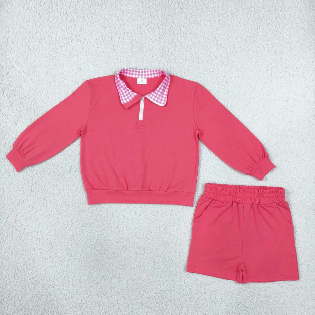 Long sleeve hot pink pullover top matching shorts girls clothes