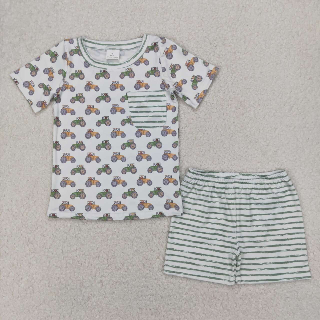Farm tractor shirt stripes shorts summer outfit