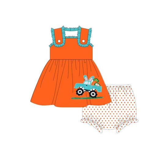 easter bunny truck top orange gingham shorts girls outfit preorder