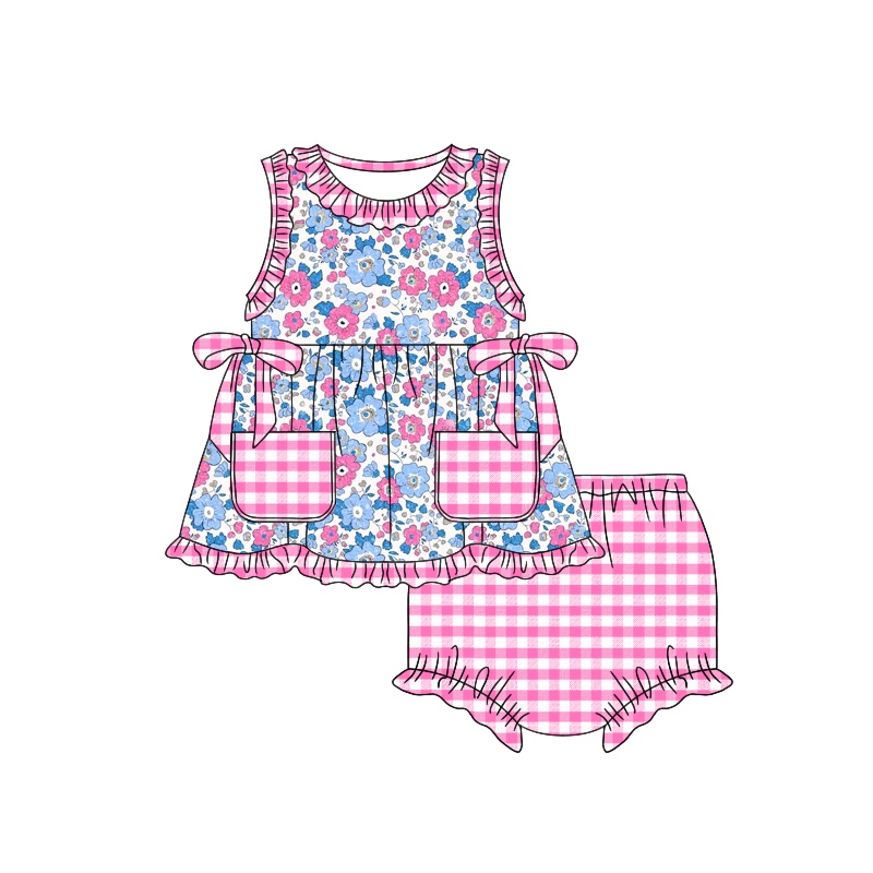 toddle girls floral pink gingham bummie set preorder