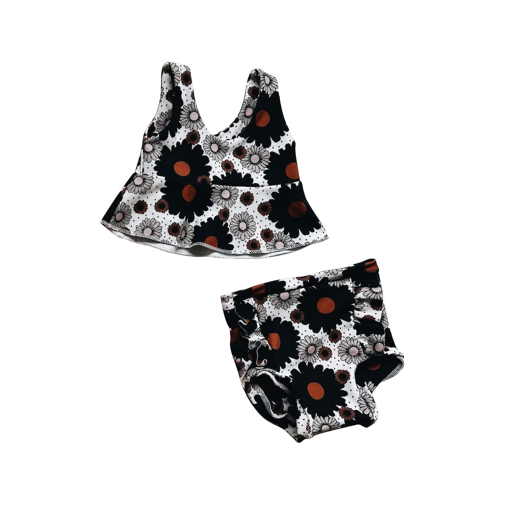 toddle girls black sunflower bummies set preorder