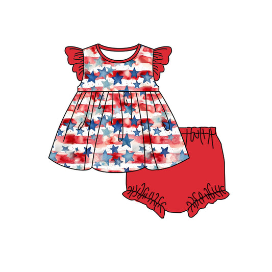 infant baby girls red blue star july 4th bummies set preorder