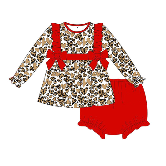 baby girls cheetah heart bummies outfit preorder