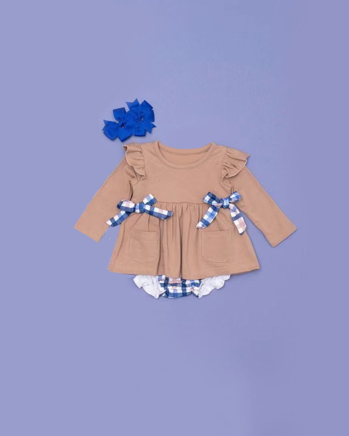 baby girls solid cotton top plaid bummies outfit preorder
