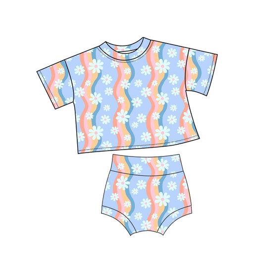 Toddle girls rainbow flower print summer bummies set preorder