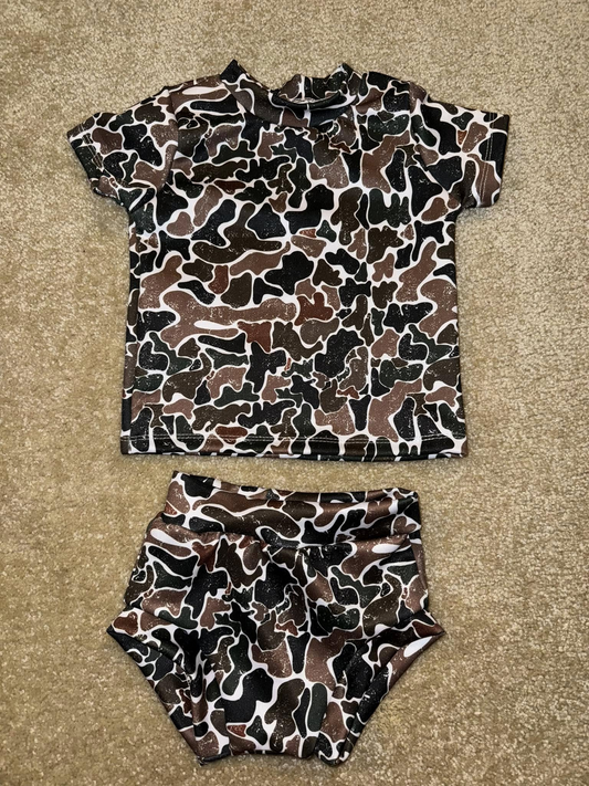 Toddle girls brown camo summer bummies set preorder