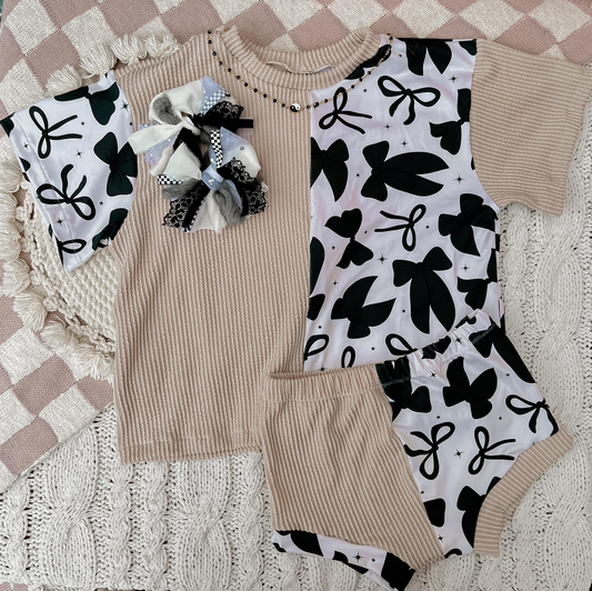 baby girl black bow summer bummies outfit preorder