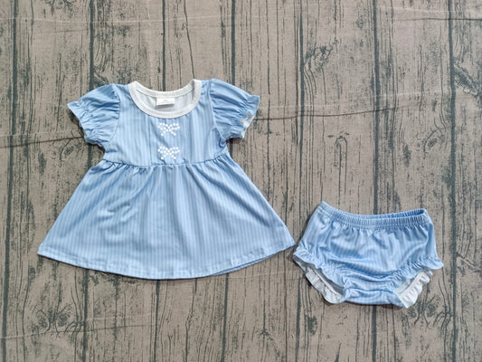 baby girl blue stripes embroidery bummies outfit preorder