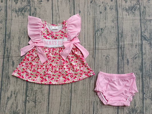 Mamas girl summer floral embroidery bummies outfit preorder