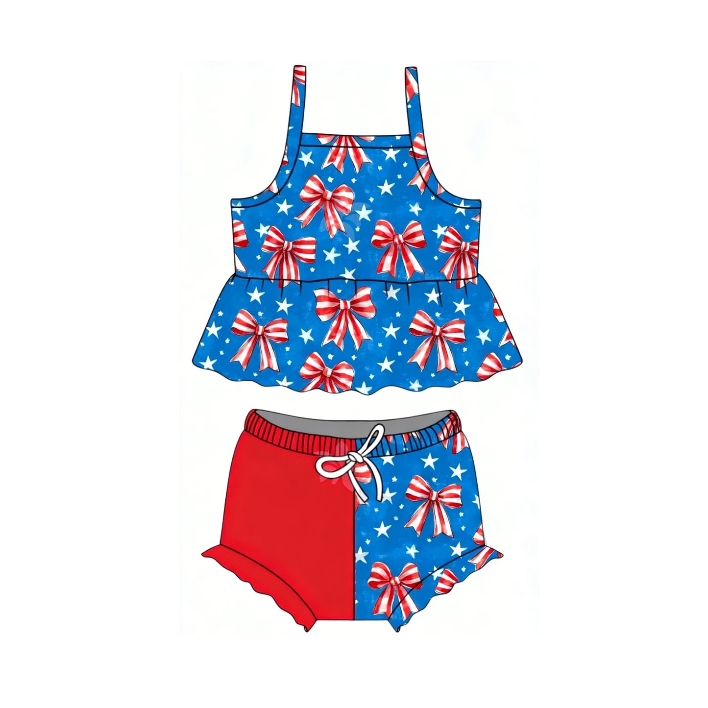 July 4th red bow design girls summer bummies outfit preorder