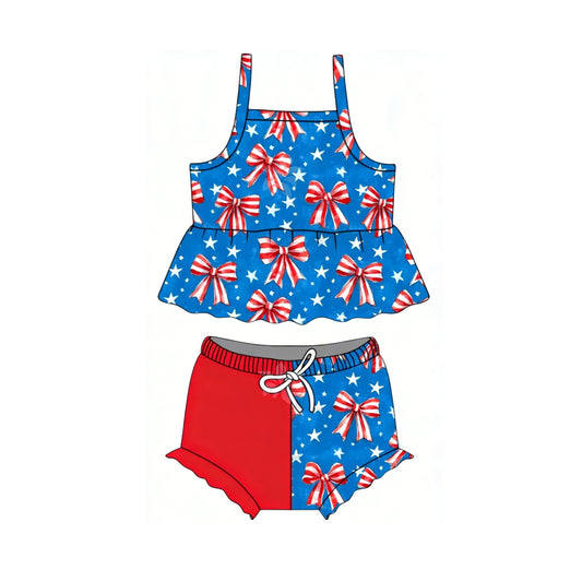 July 4th red bow design girls summer bummies outfit preorder