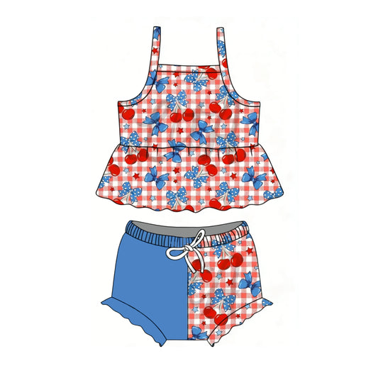 July 4th red bow design girls summer bummies outfit preorder
