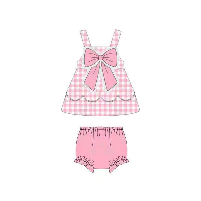 Pink plaid design girls summer bummies outfit preorder