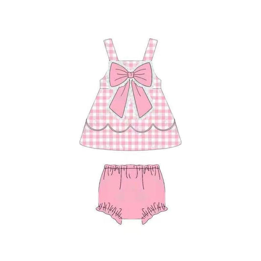 Pink plaid design girls summer bummies outfit preorder