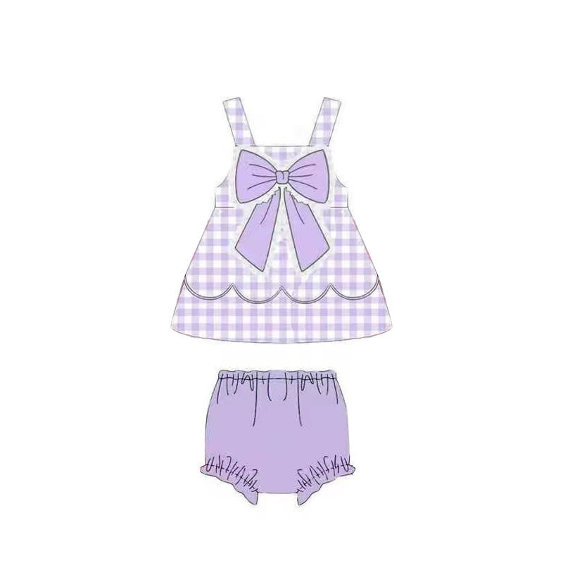 Lavender plaid design girls summer bummies outfit preorder