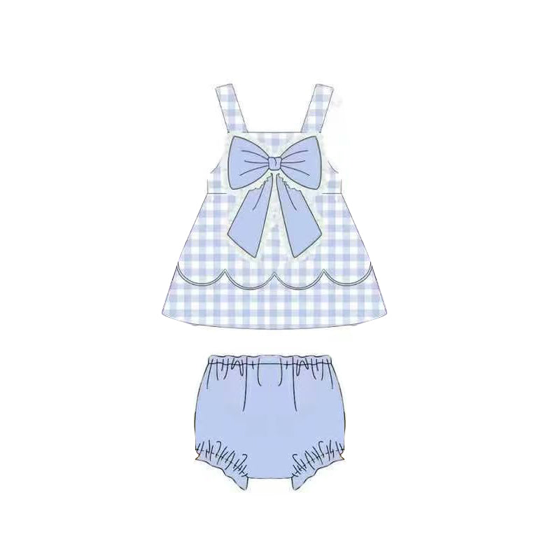 Blue plaid design girls summer bummies outfit preorder