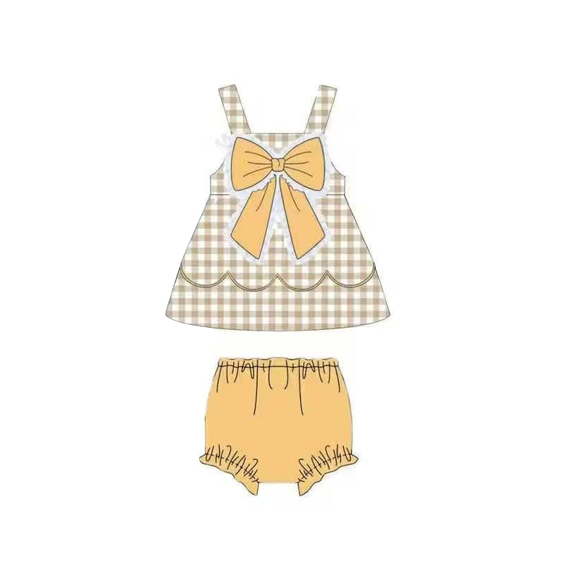 Yellow plaid design girls summer bummies outfit preorder