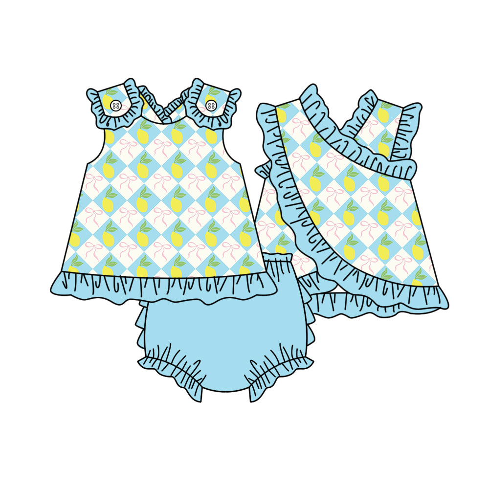 Pink bow lemon design girls summer bummies outfit preorder