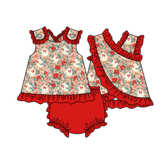 Chicken flowers design girls summer bummies outfit preorder