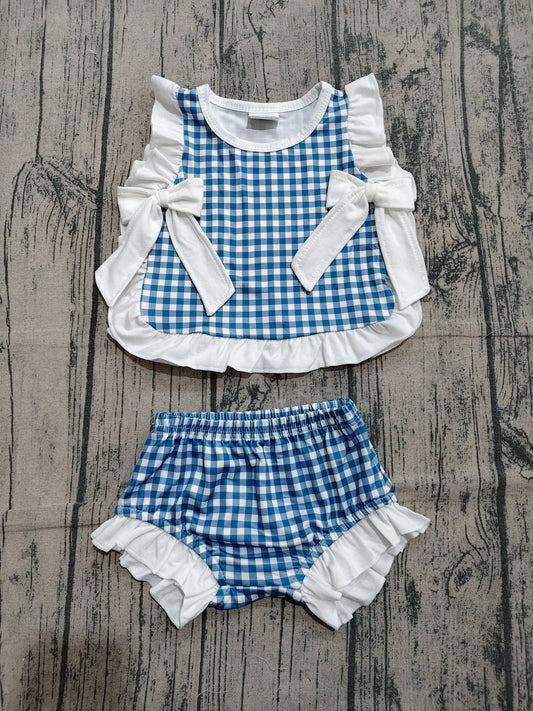 July 4th blue plaid design girls summer bummies outfit preorder