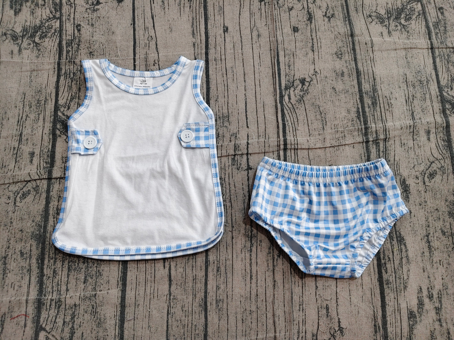 Blue plaid style boys summer bummies outfit preorder