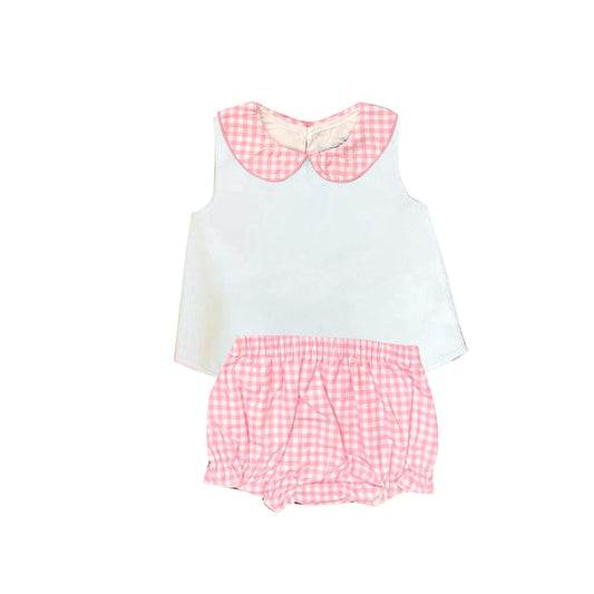 Toddle girls pink plaid summer bummies outfit preorder
