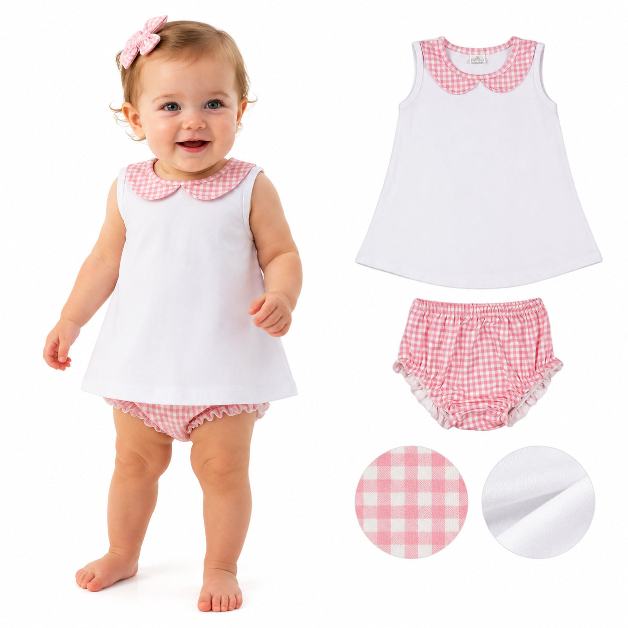 Toddle girls pink plaid summer bummies outfit