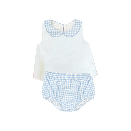 Toddle girls blue plaid summer bummies outfit preorder