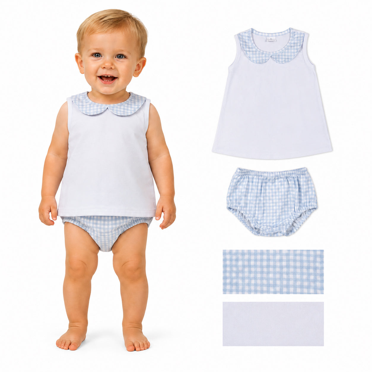 Toddle girls blue plaid summer bummies outfit