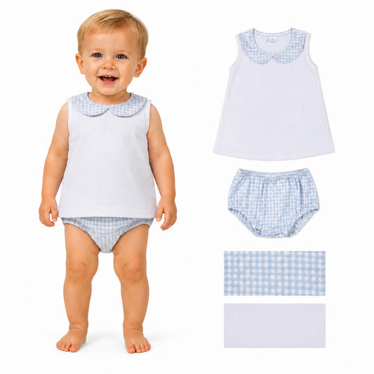 Toddle girls blue plaid summer bummies outfit