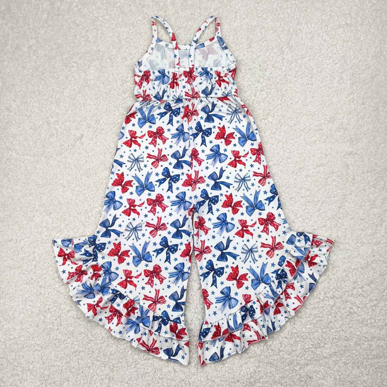 Toddle girls red blue bow July 4th wide leg jumpsuit