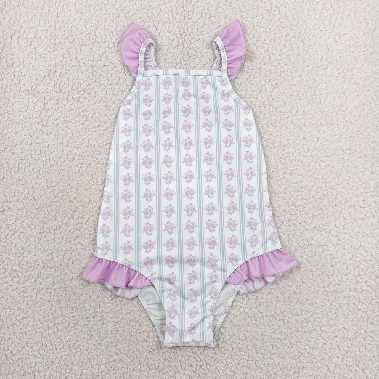 Lavender floral one piece bathing suit kids swimwear