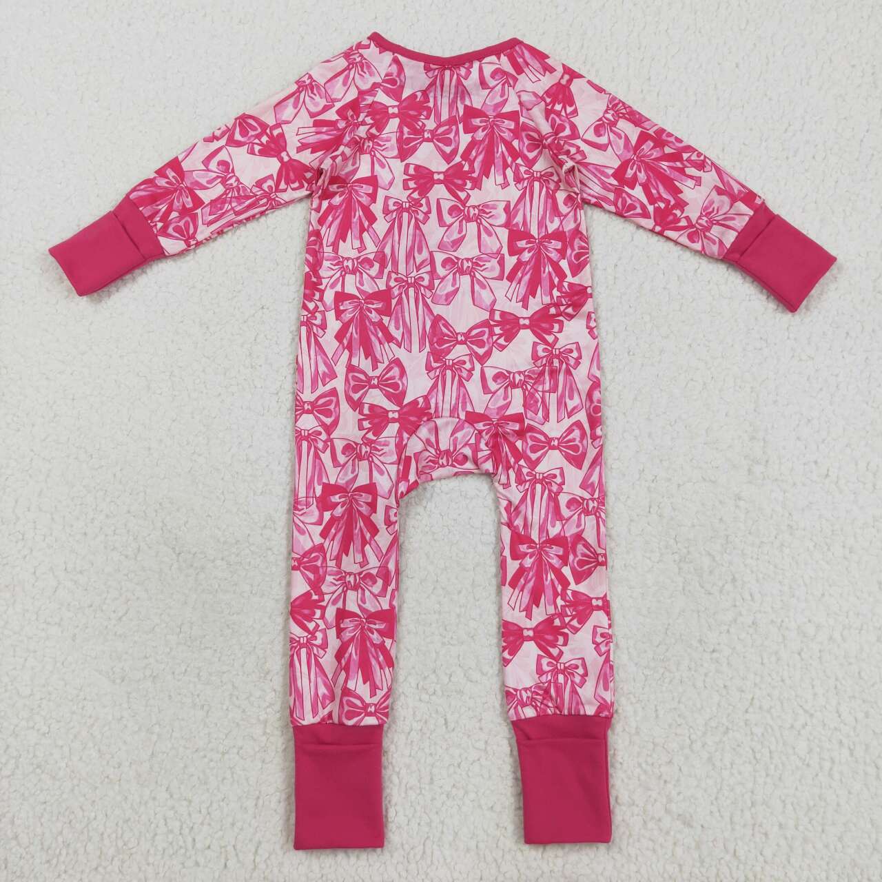 Toddle baby girl pink bow design long sleeve zip romper