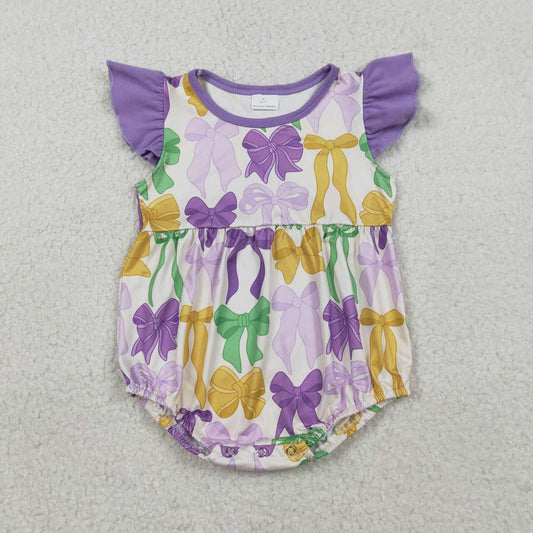 Mardi Gras bow print toddle baby girl  romper