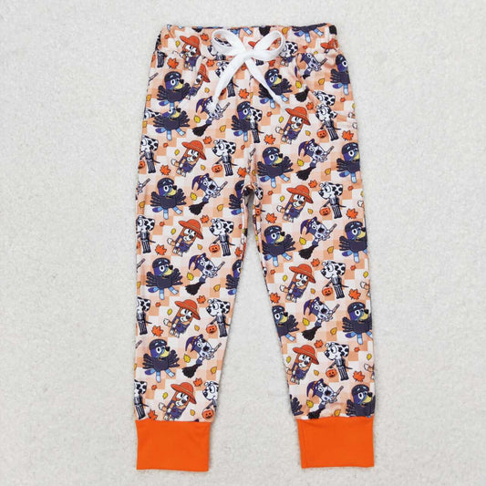 blue cartoon dog halloween pumpkin spider leggings