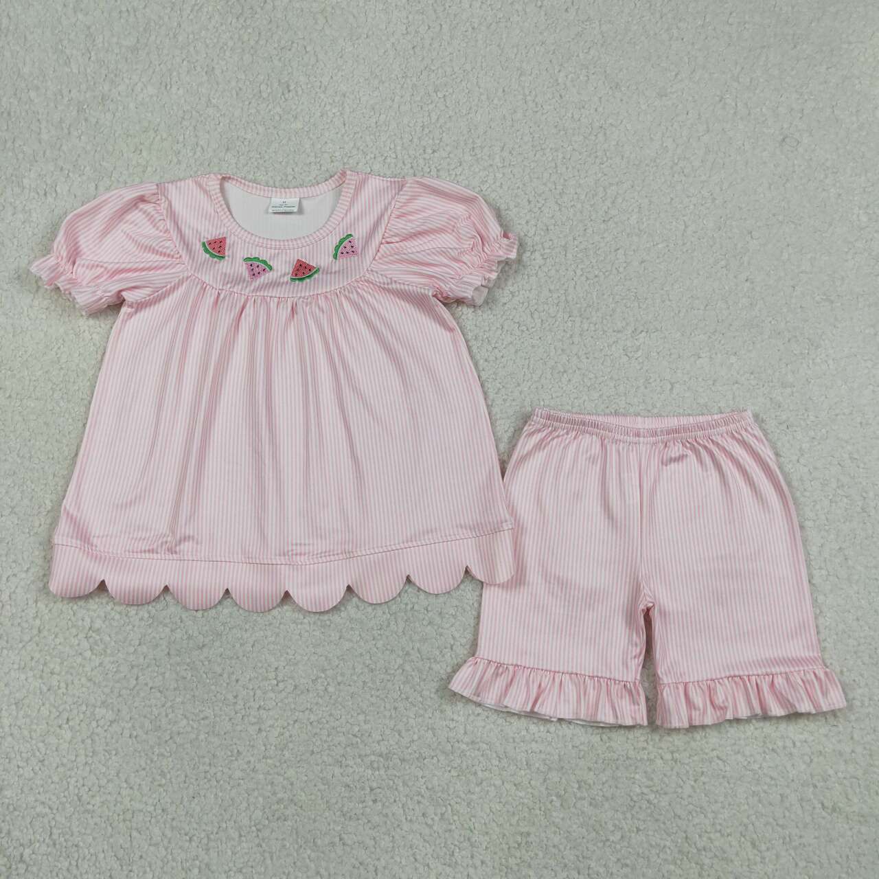 Embroidery Watermelon print toddle girls summer outfit