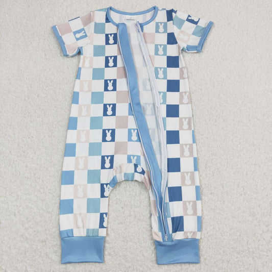 toddle boy easter bunny checkered romper