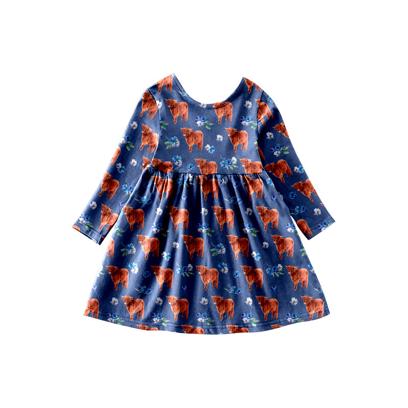 Pre-order children girls highland cow floral dress