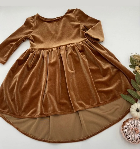 baby girls long sleeve brown velvet dress preorder