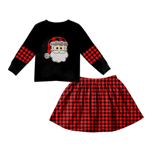 baby girls long sleeve embroider Santa Claus top matching skirts clothing set preorder