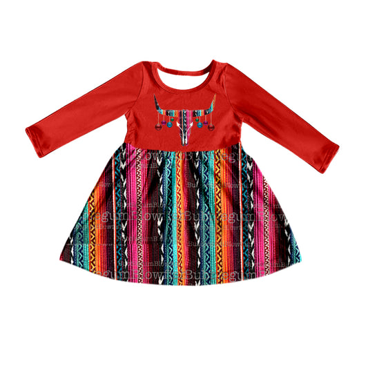 western aztec cow long sleeve dress preorder