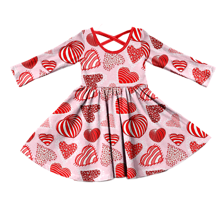 baby girls Valentines day heart print long sleeve milk silk dress preorder