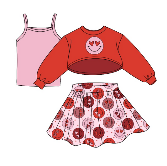 wholesale baby girls Valentines day heart print 3pcs clothing set preorder