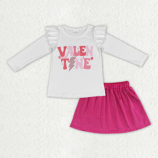Valentines long sleeve shirt hot pink velvet skirt outfit