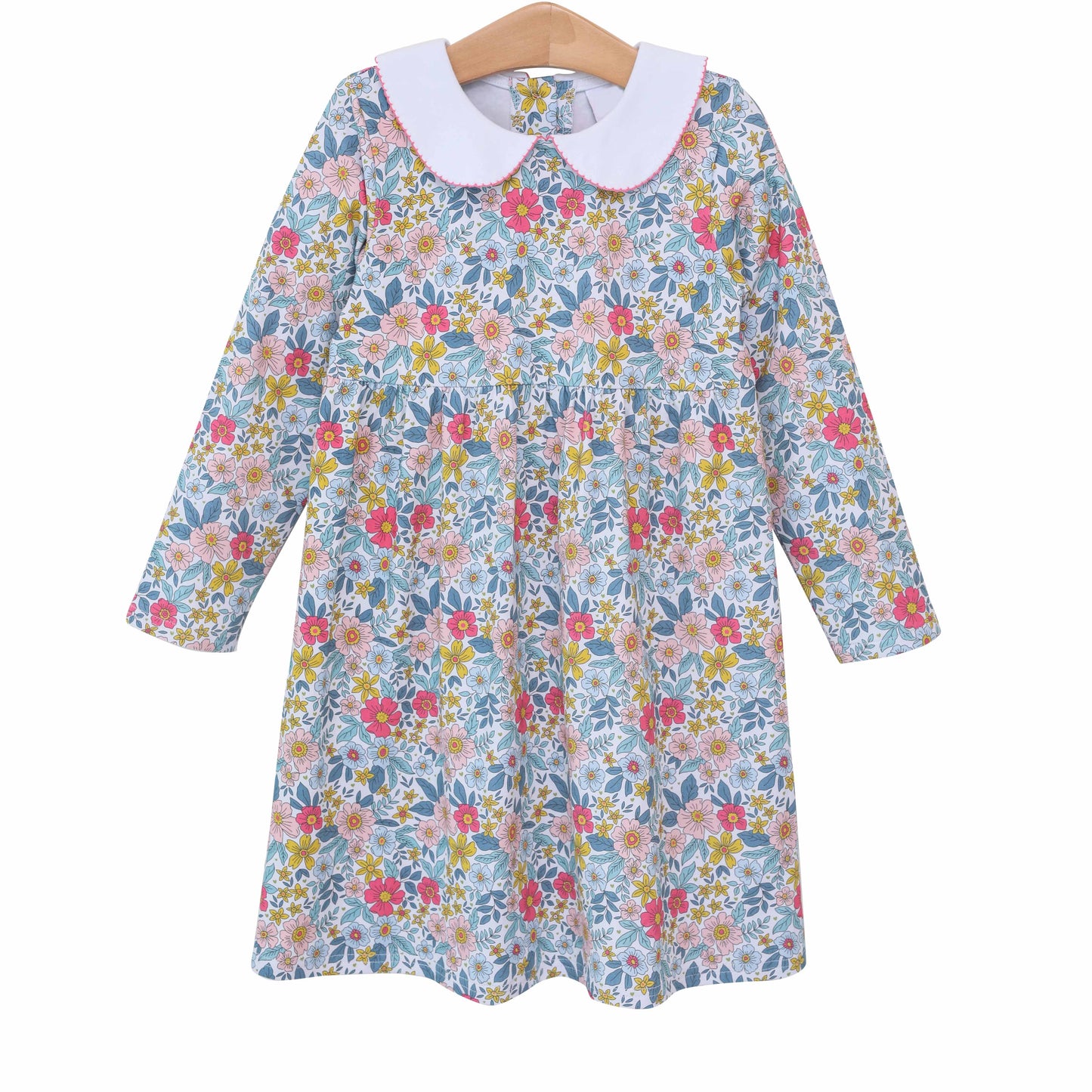 blue pink floral long sleeve spring fall dress preorder