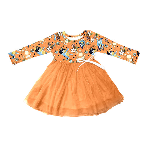 baby girl blue cartoon dog floral tulle dress preorder