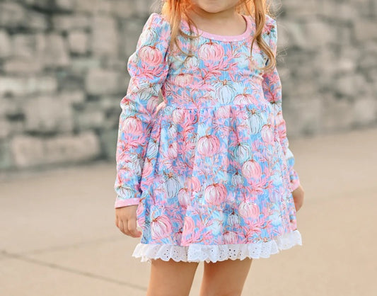 wholesale kids girls long sleeve pink pumpkin dress preorder