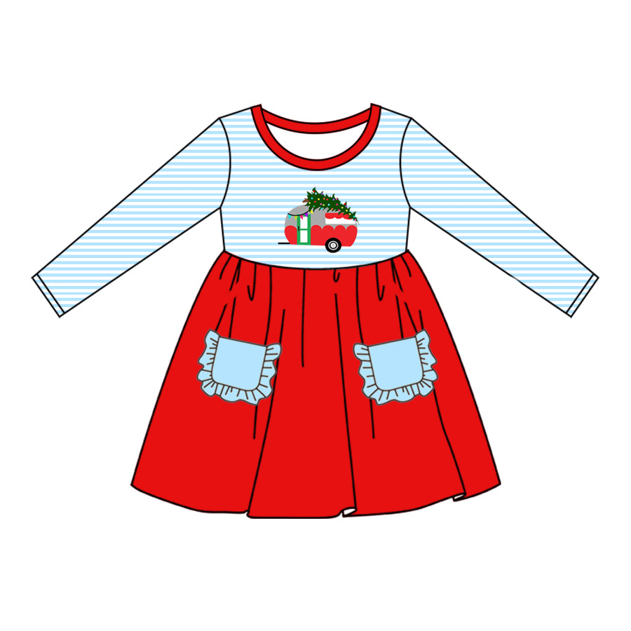 christmas tree truck baby girls  fall winter dress preorder